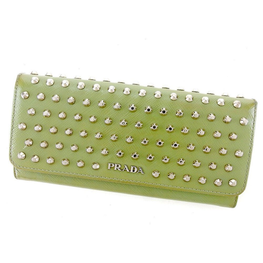 Prada Purse Studded Green Silver Blue Ladies Authentic